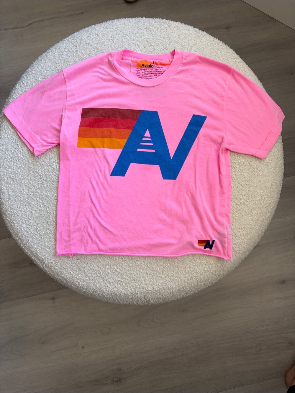 Aviator Nation Women’s Neon Pink Tee with Blue Logo
